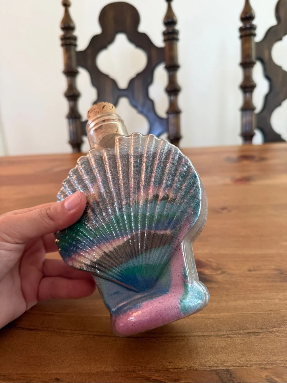 Handmade Seashell Sand Art Bottle - Multicolor